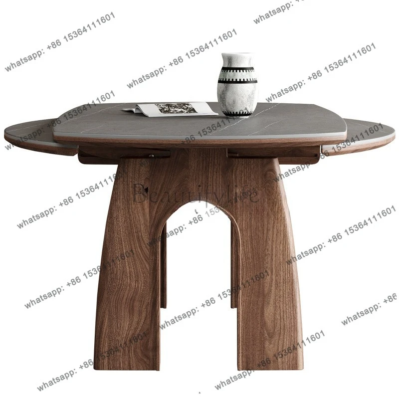 medieval style folding solid wood dining table and chair rock slab expansion and contraction can be changed round table