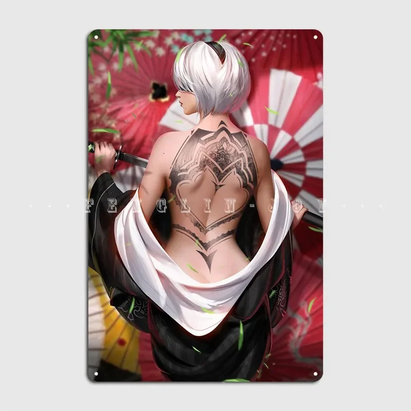 Nier 2b Yakuza Metal Plaque Poster Club Bar Classic Wall Plaque Cinema Living Room Tin Sign Posters