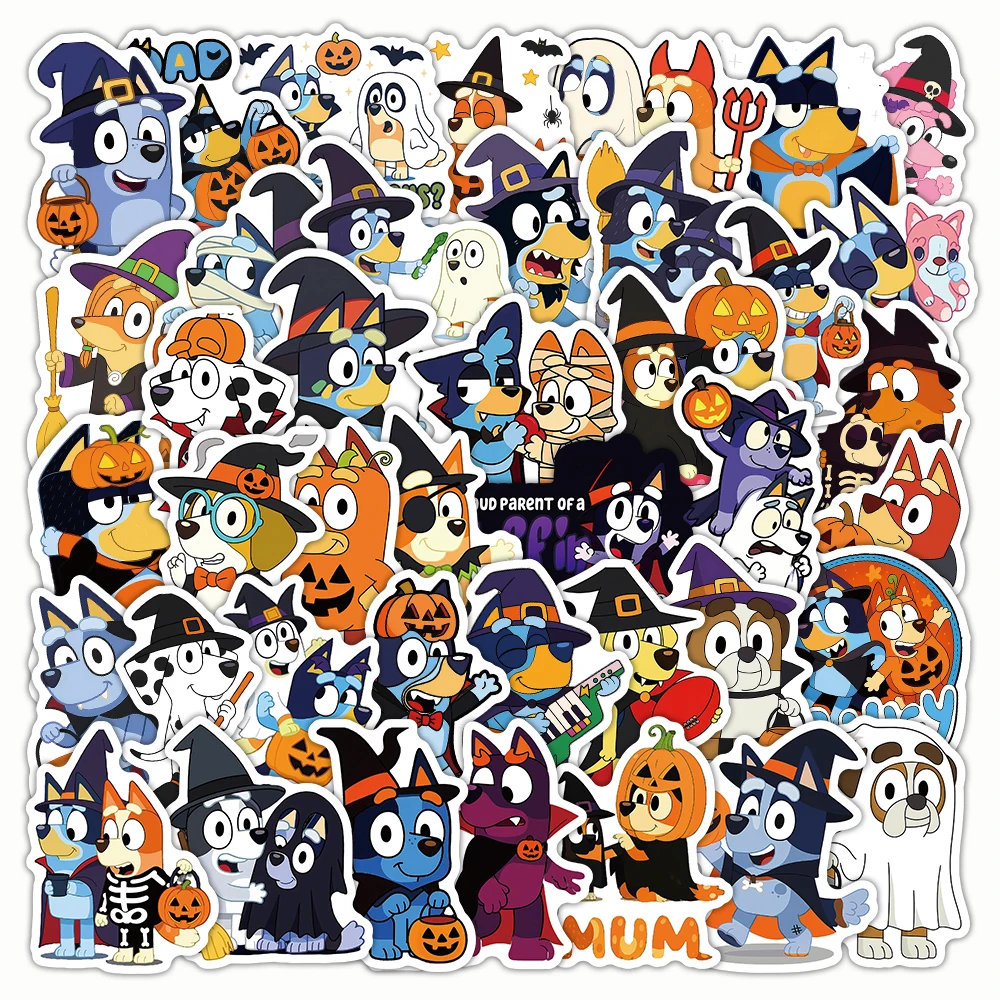 50 قطعة من ملصقات الرسوم المتحركة لعائلة الهالوين الزرقاء DIY للهاتف المحمول والأمتعة ولوح التزلج على الجدران شارات ممتعة للأطفال