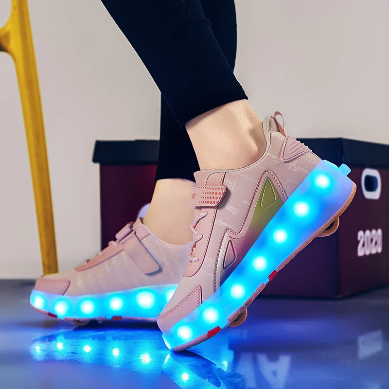 Zapatos de patín con ruedas, zapatillas de deporte con 4 ruedas, regalo para niños y niñas, moda deportiva informal, luz intermitente Led, juguetes para niños, botas