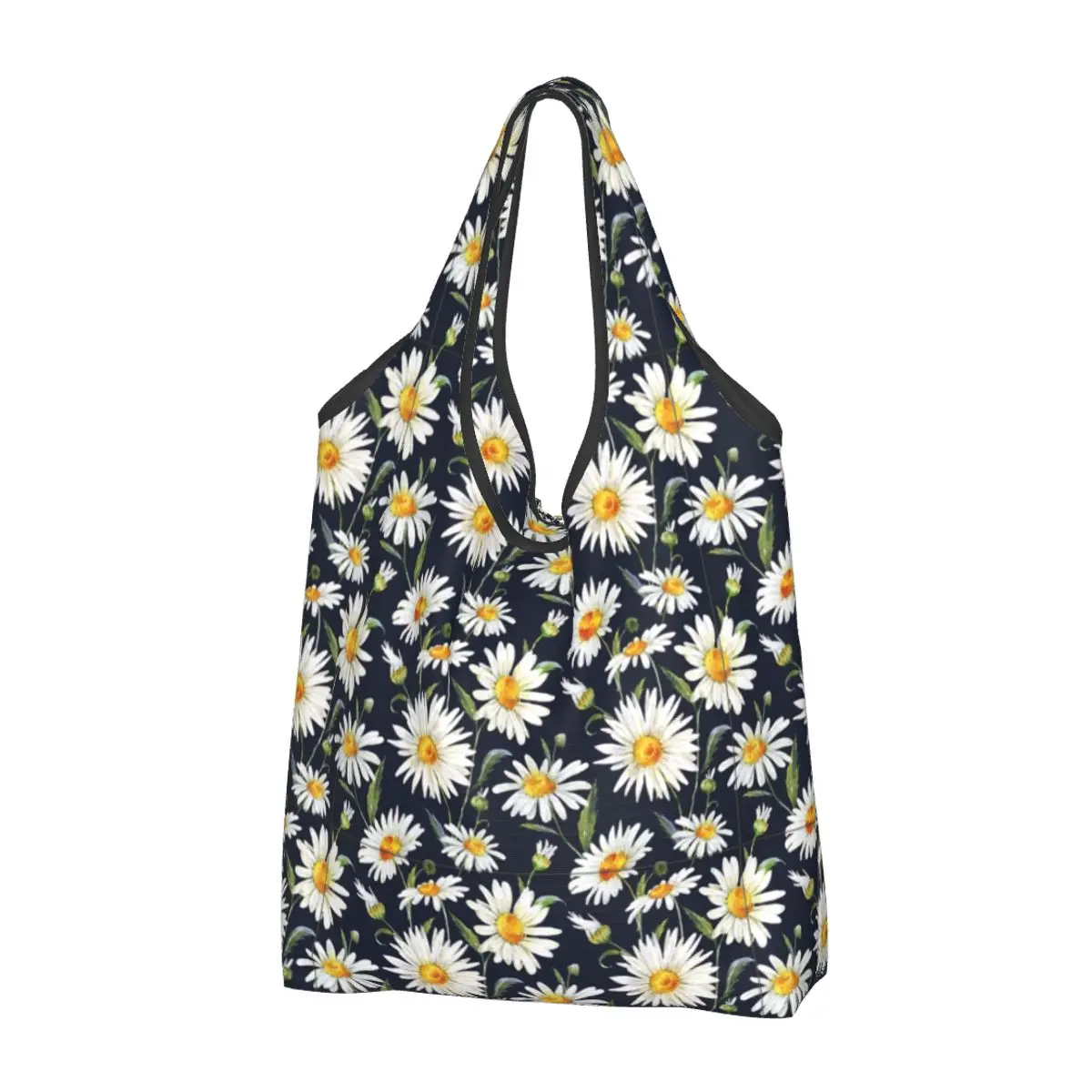 Daisy Flowers Pattern Reusable Shopping Grocery Bags Foldable 50LB Weight Capacity Eco Bag Eco-Friendly Eco-friendly