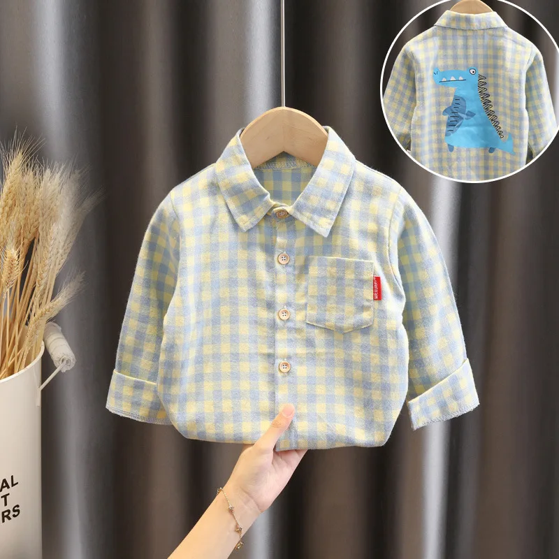 Children Clothing Boys Shirts 2024 New Style Baby Boy Shirts Spring and Autumn Tops Thin Vertical Strip Long Sleeve Shirts Tide