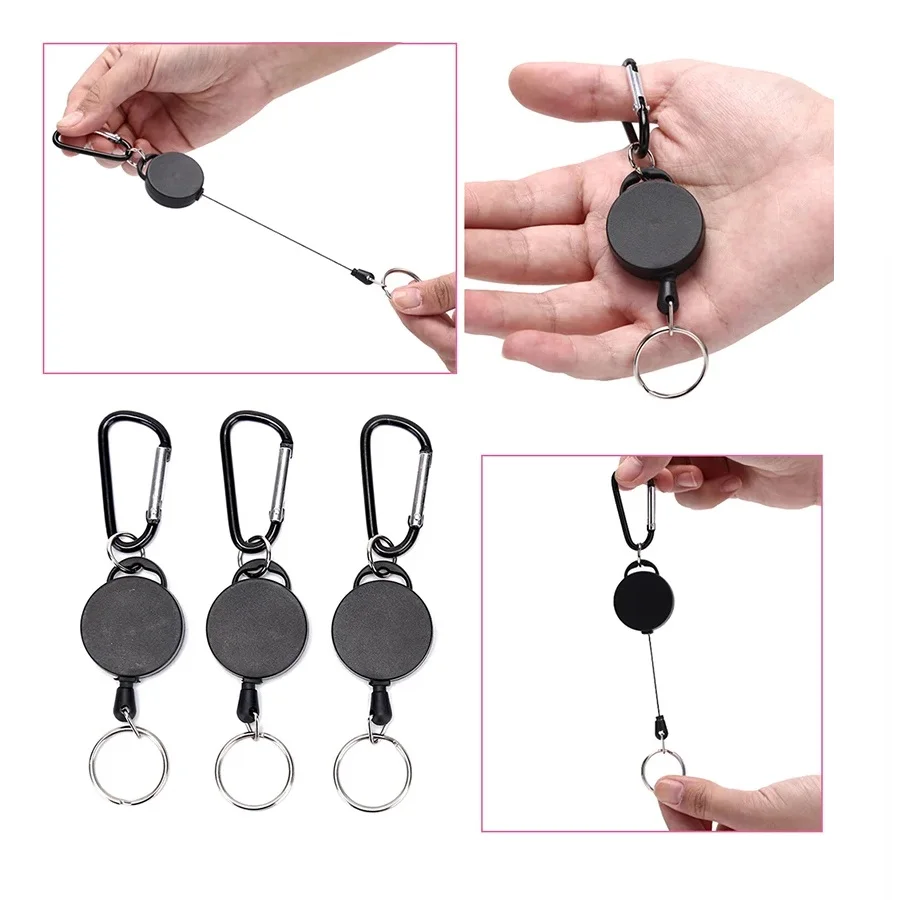 1/3/5pcs Stainless Steel Rope Camping Telescopic Chain Key Holder Tactical Keychain  Key Ring Return Retractable Key Chain
