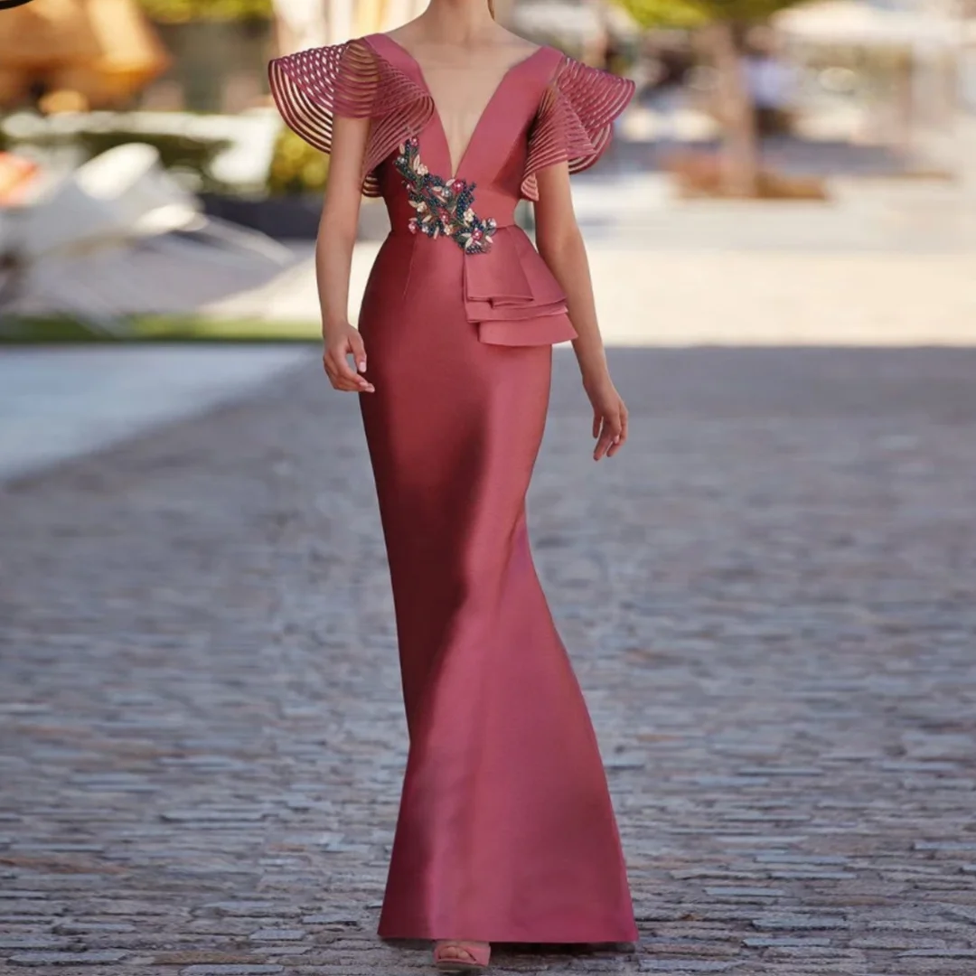 

Button Rhinestones Mermaid Satin Vestidos De Novia Trendy Ruffles Mother of the Bride Dresses for Women Customized Plus Size