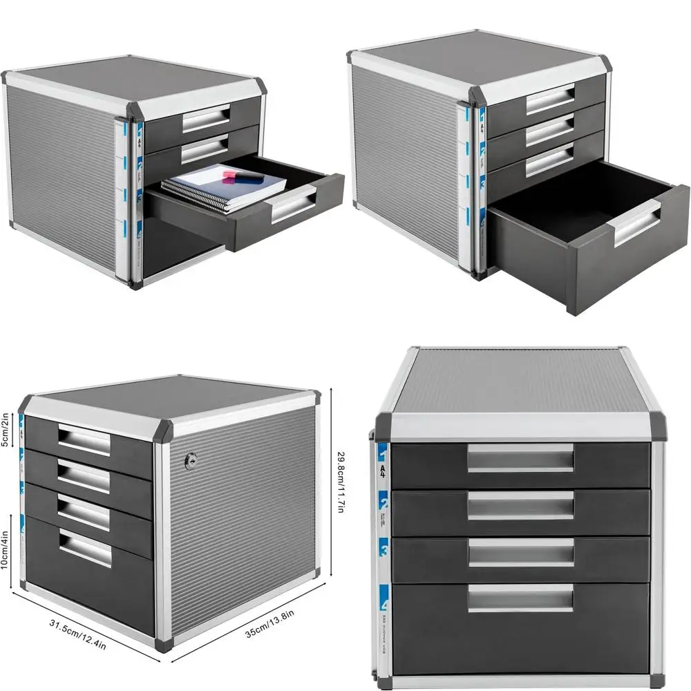 

4-Drawer Lockable File Cabinet, Lateral Office Storage Box