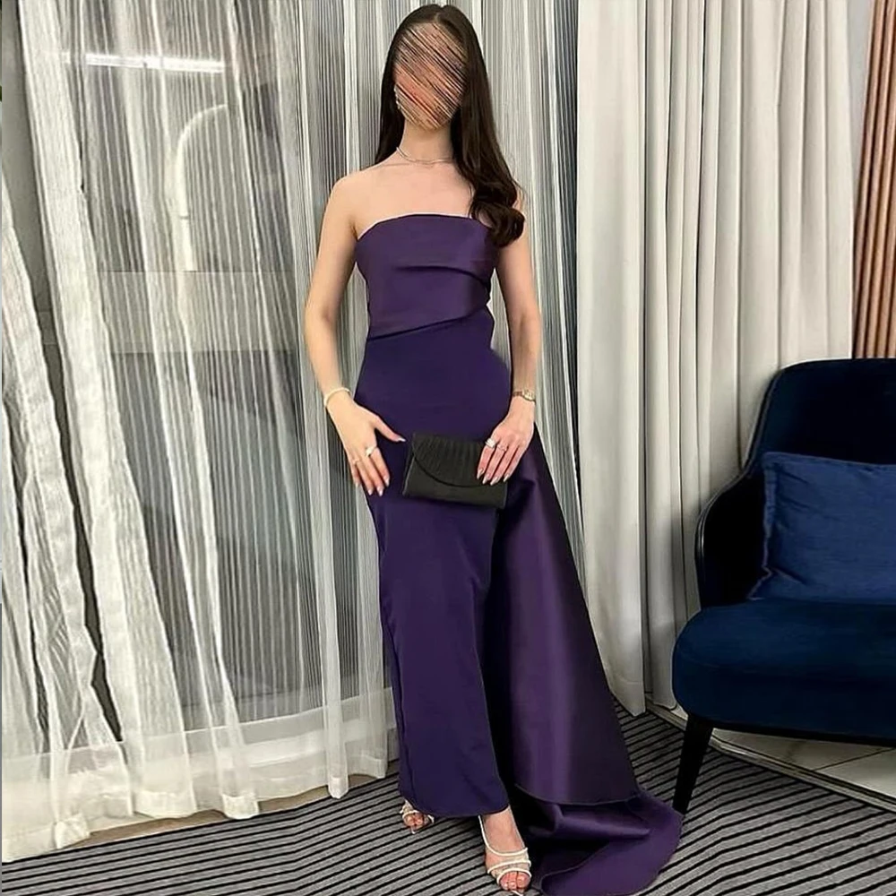 

Customized Purple Satin Evening Dresses for Special Occasions Strapless Elegant Luxury Party Dress 2026 Pleated Prom Gowns Long