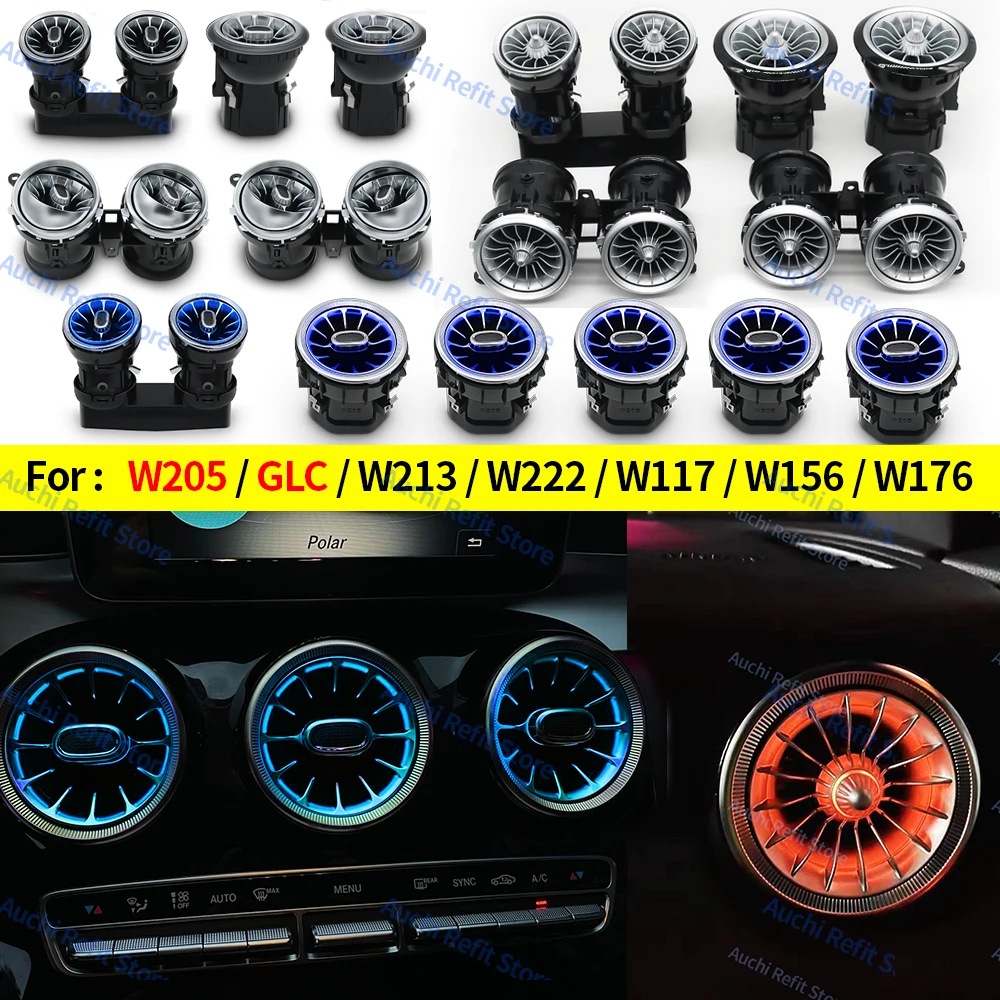 3/64 Kolorowe LED-owe wyloty powietrza do samochodu Mercedes-Benz Klasy C GLC W205 X253 W213 W222 W117 X156 W176, dysze turbo, oświetlenie ambientowe