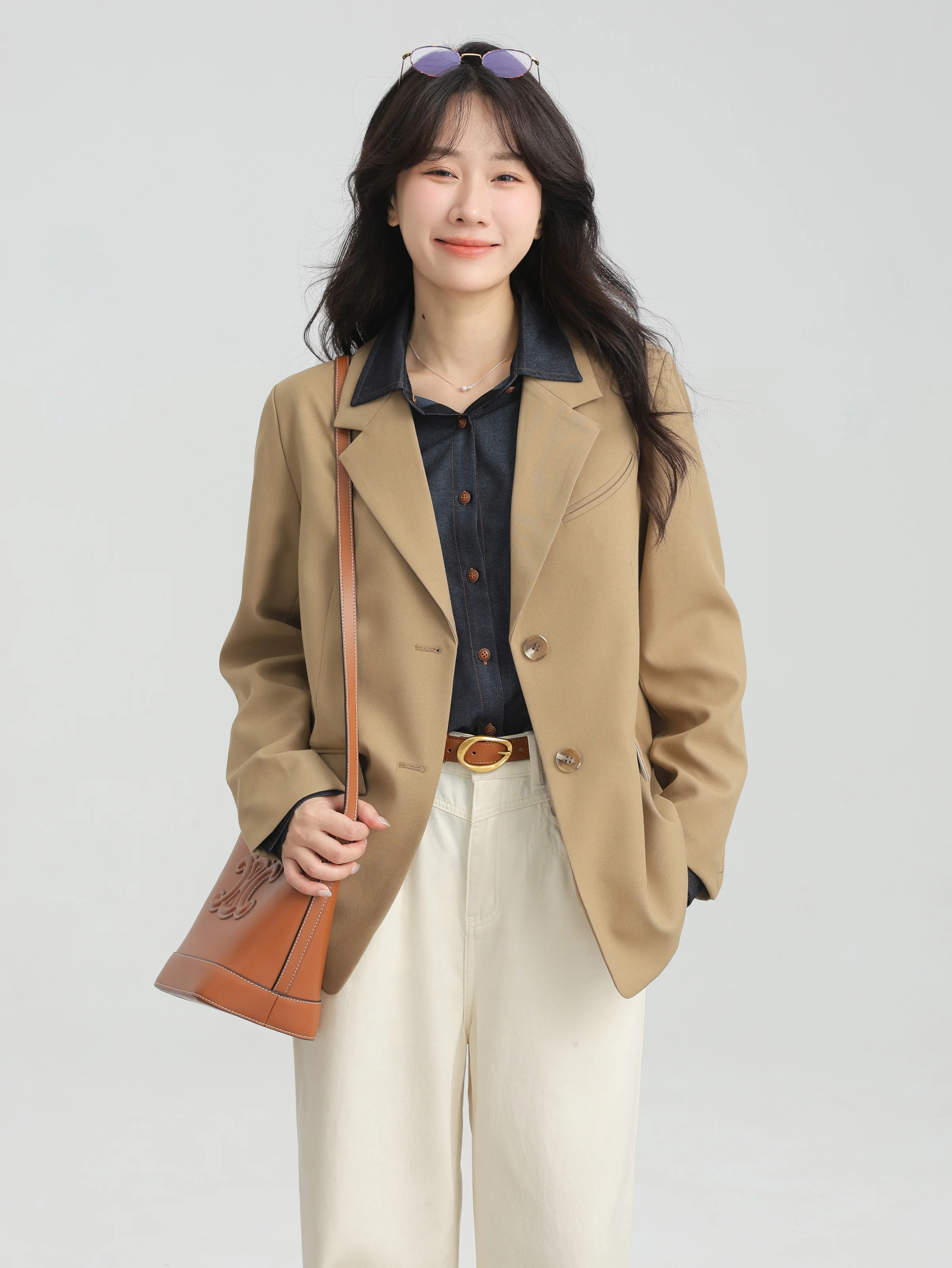 Elegante giacca sportiva retrò allentata per donna Cappotto da abito con risvolto alla moda Capispalla da ufficio casual in stile coreano per lo styling dell'armadio autunnale