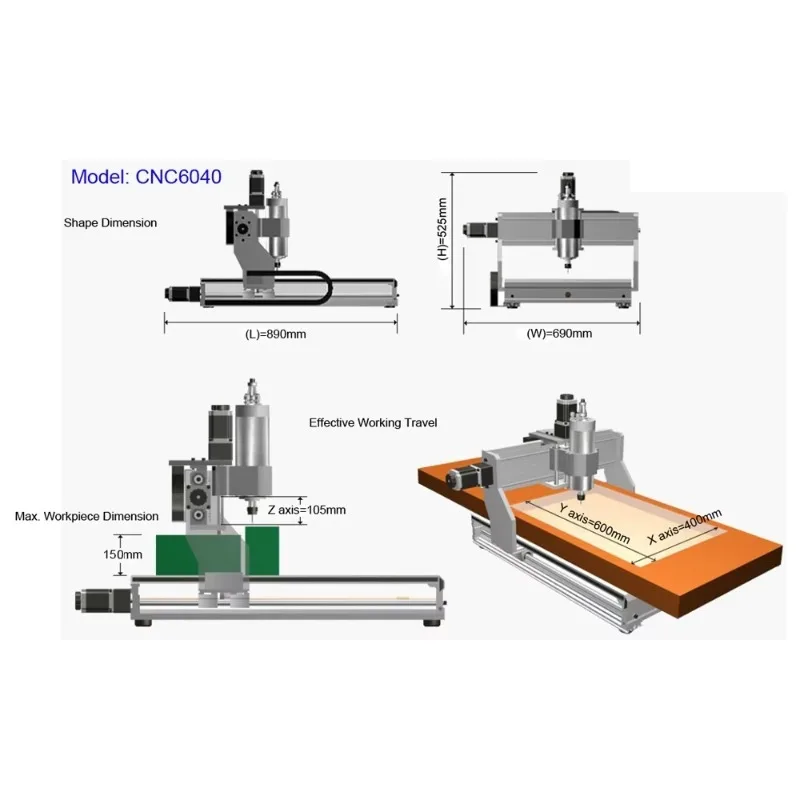 

Brand New Latest CNC 6040 3 Axis 1500W With CNC Milling Engraving Machine Frame And Router Metal