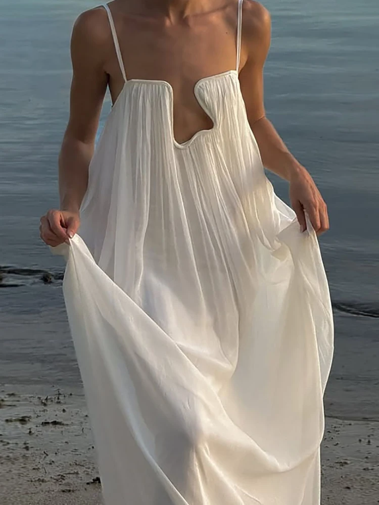 Geplooide Jurk Vrouwen Zomer Diepe V-hals Zoete Mouwloze Effen Dames Feestjurk Kant Sexy Vakantie Streetwear Dropshipping