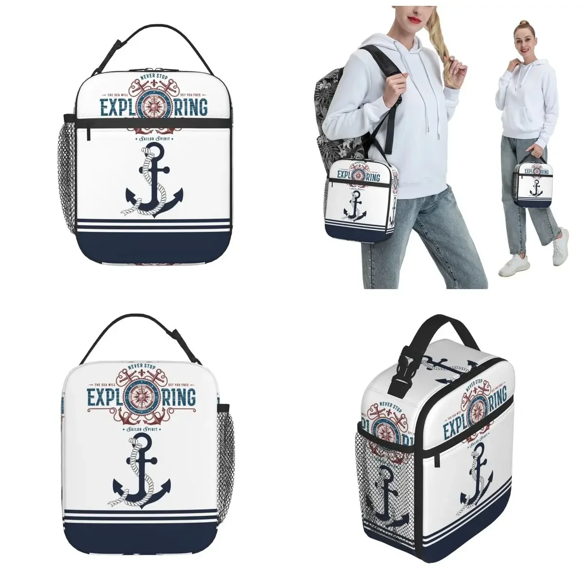 Marine Sailor Sea Exploring Anchor Thermal Insulated Lunch Bags Compass Blue Anchors Lunch Boxes Thermal Cooler Food Container