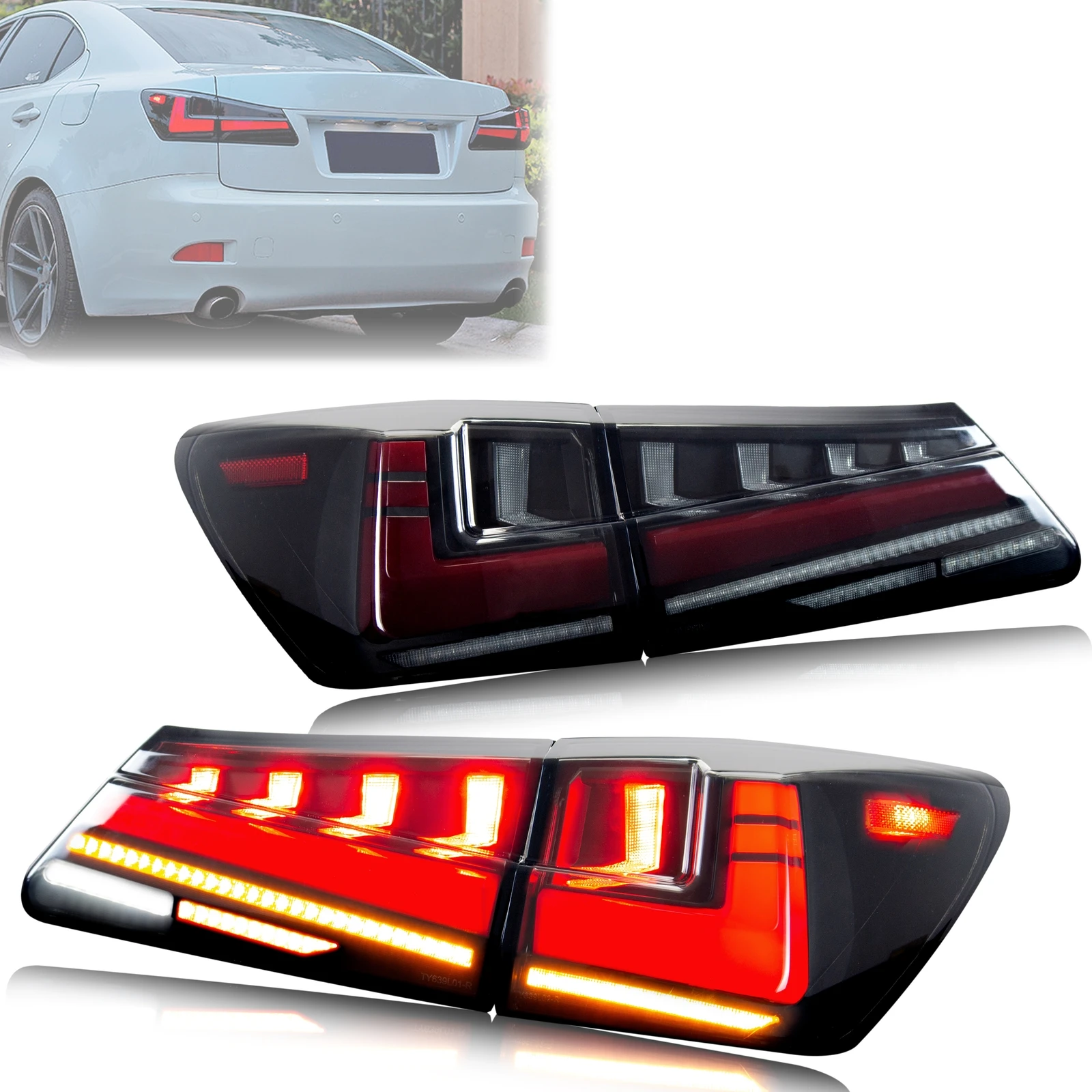 

Светодиодные задние фонари для Lexus IS250 IS350 ISF 2006-2013, анимация запуска, динамический указатель поворота, черные задние фонари в сборе