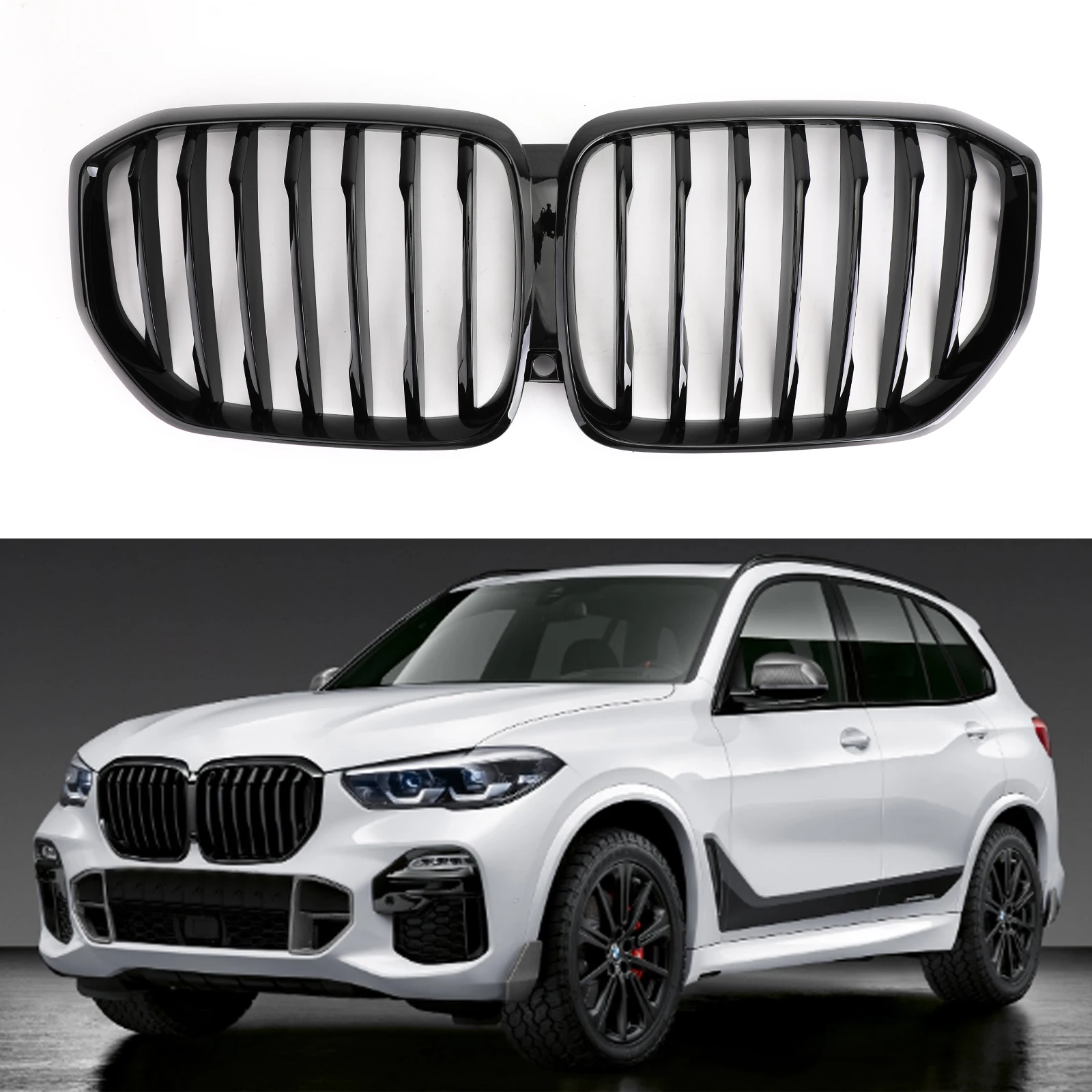 Gloss Black Front Kidney Grill Grille Performance For BMW X5 G05 2018 2019 2020 2021
