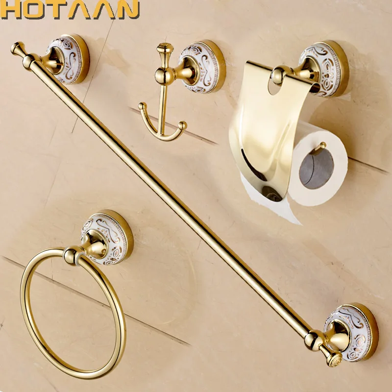 

HOTAAN Stainless steel Bathroom Accessories Set,Robe hook,Paper Holder,Towel Bar,Towel Ring,gold bathroom sets,HT-810200-A