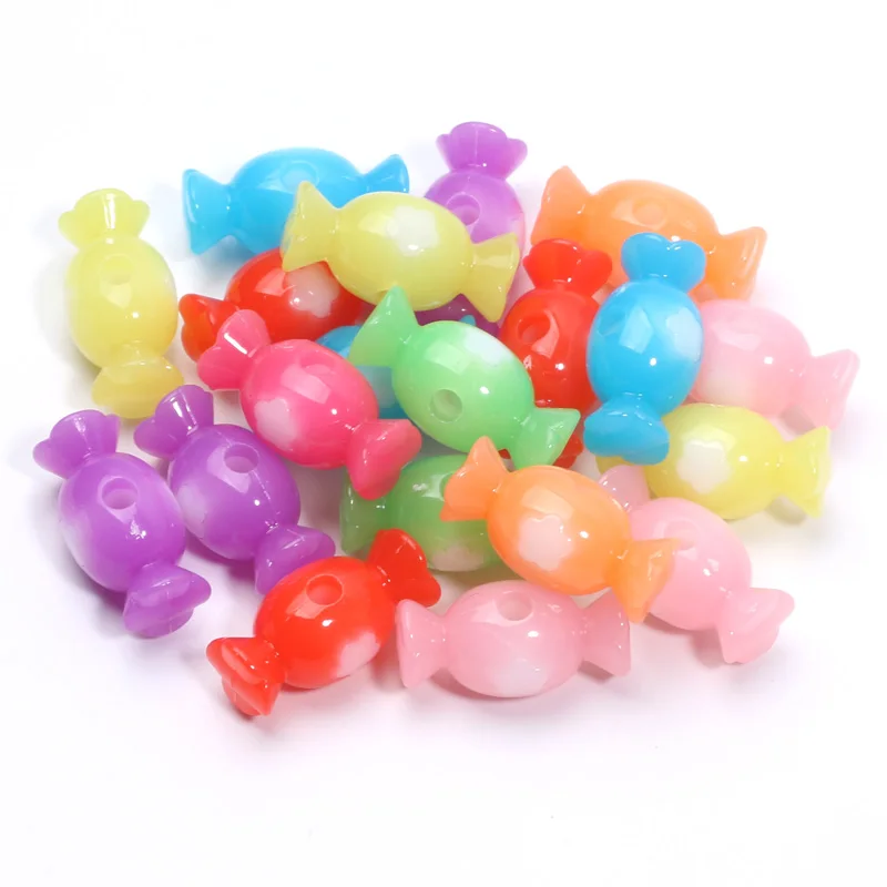 Acrylic Jelly Color Candy Beads 10x20mm 20pcs White Cute Flower Pattern Acrylic Beads For Jewelry Making DIY Jewelry Accessories