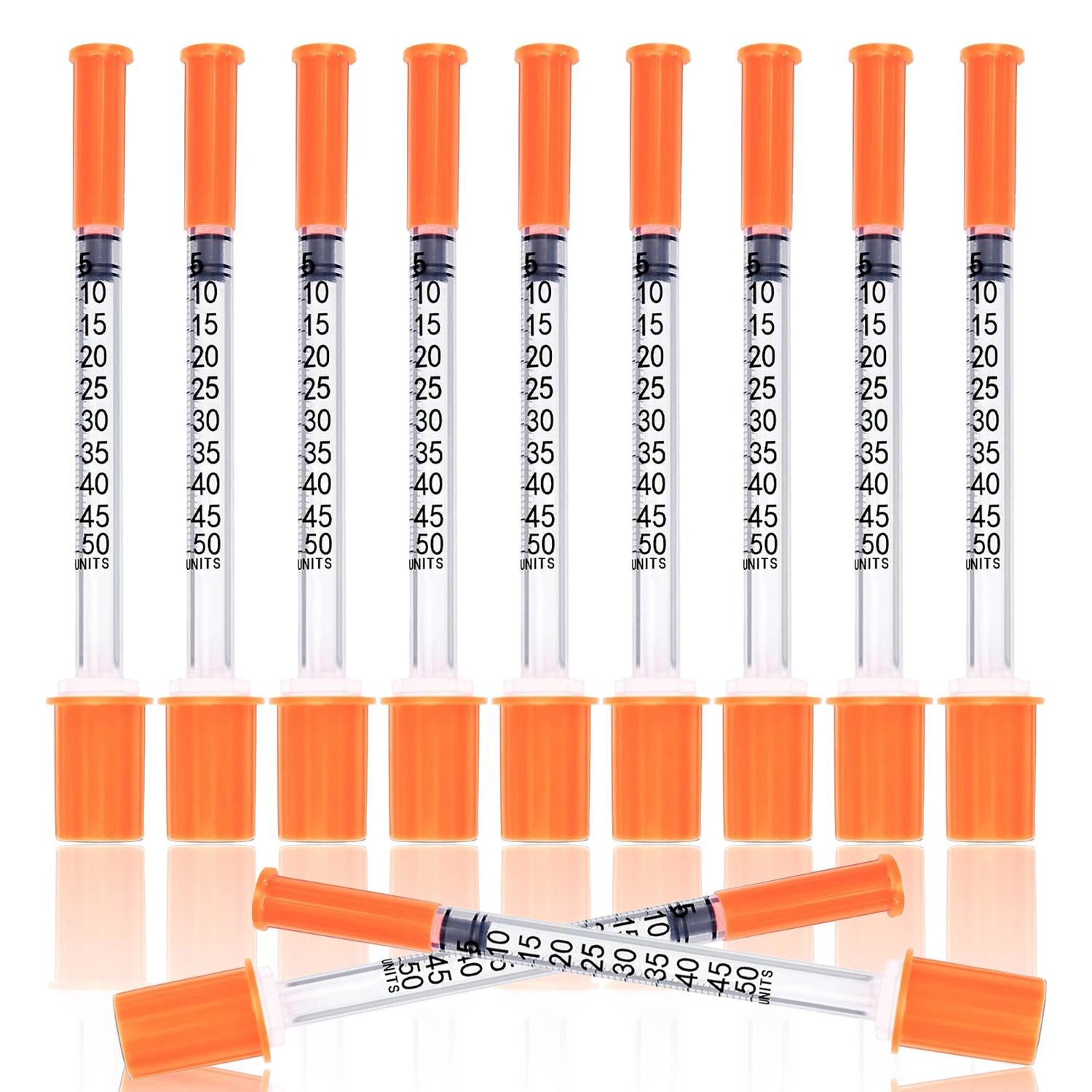 30/120er Packung 0,5ml Einweg-Insulinspritzen für Tierärzte mit orangefarbenem Verschluss und Nadeln für Haustiere und Nutztiere – Detail 1