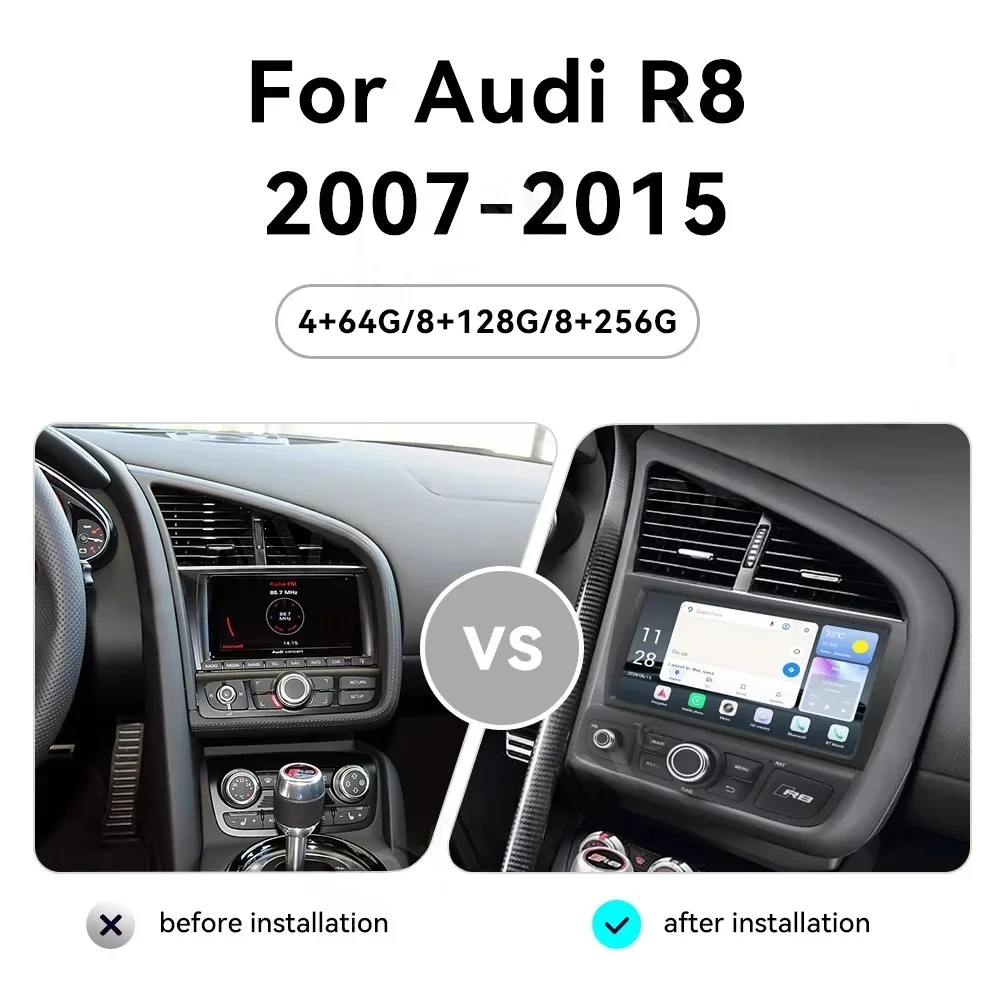 Android 13 For Audi R8 2007-2015 Car GPS Navigation Auto Stereo HeadUnit Multimedia Radio Recorder Music DVD Player Carplay