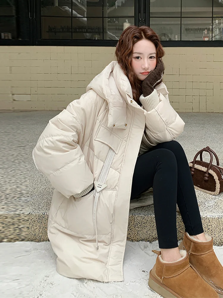 한국 슬레 티엔드 브레드 다운 자에트 여성용 중간 길이 따뜻한 겨울 외투 2025년 신상 디자인 스위트 슬레 루즈핏