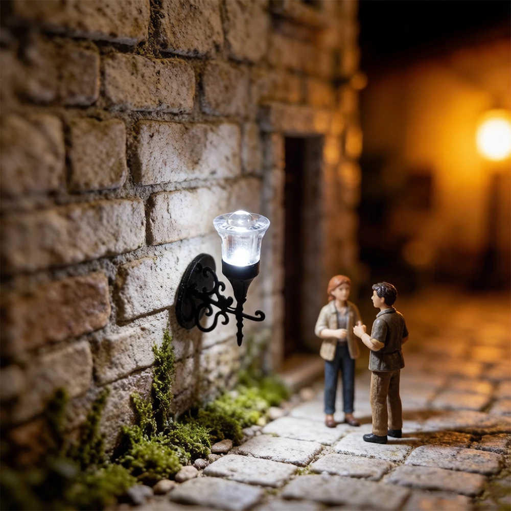 5PCS Miniature Retro Wall Lamp 12V with Resistor Model Light For Dollhouse Decor Railway Train Street Garden Scene Accessories view 5
