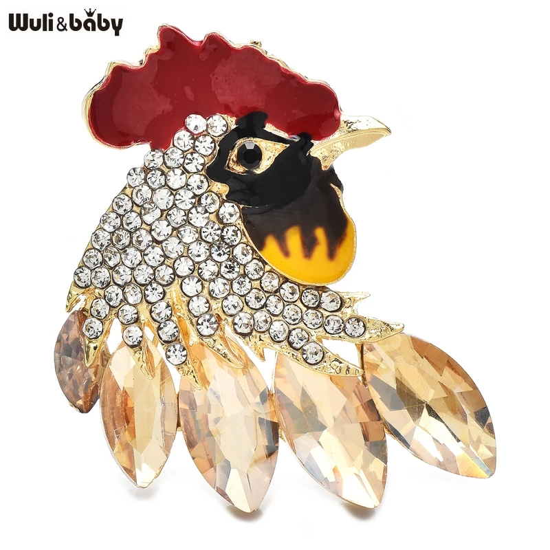 Wuli&baby Lovely Strong Chicken Brooches For Women Unisex 2-color Rhinestone Cock Animal Party Casual Brooch Pins Gifts