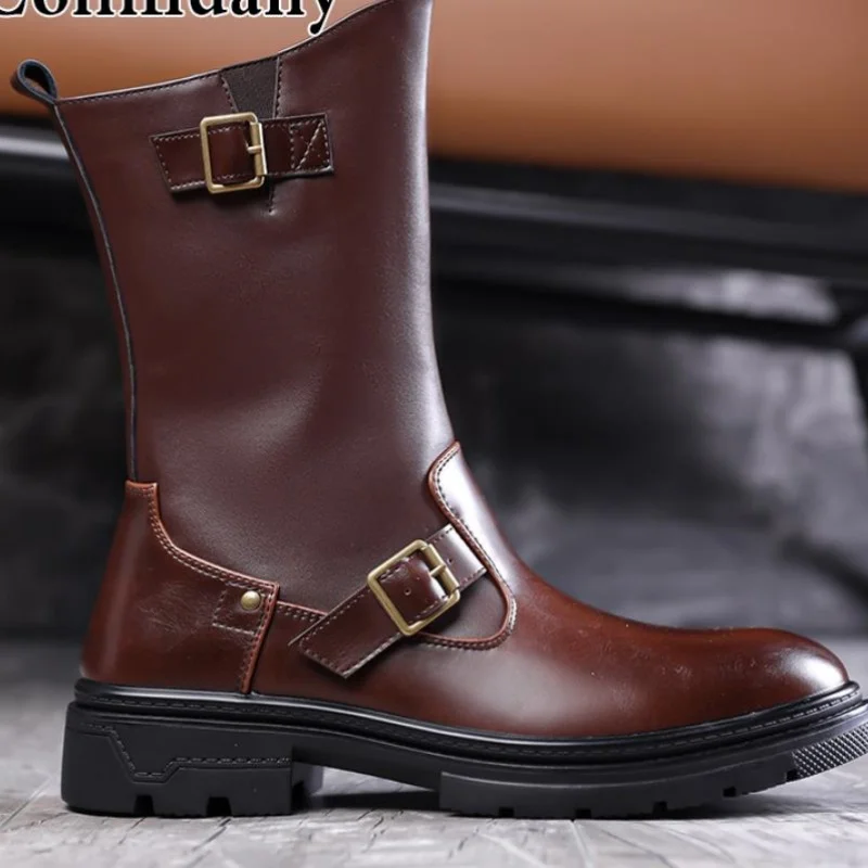 New High-Top Boots Genuine  Men's Boots Autumn Winter Knight Korean Version Boots  Thick-Sole Cowboy shoes  39-48