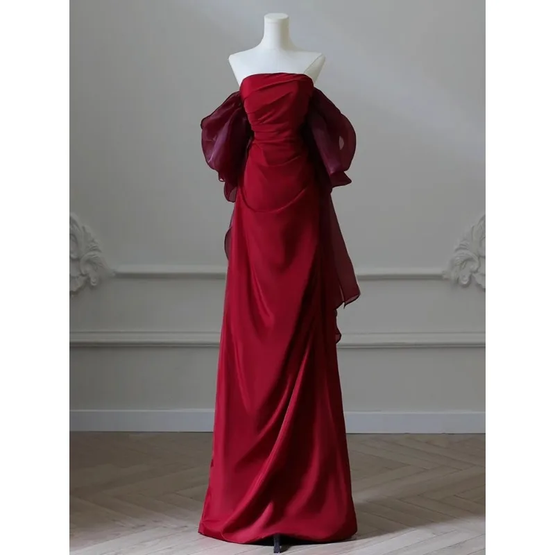 2026 Nieuwe Chinese Stijl Ochtendjas Bruidsjurk Bruiloft Toastjurk Verlovingsjurk High-End Niche Franse Bandloze Jurk Elegant