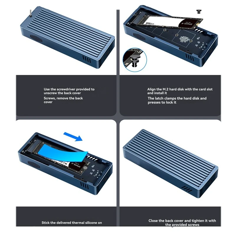 

40Gbps USB 4.0 M.2 NVME SSD Enclosure for 3/4 USB-C External Drive Case Compatible with 2280/60/42/30-ABVP