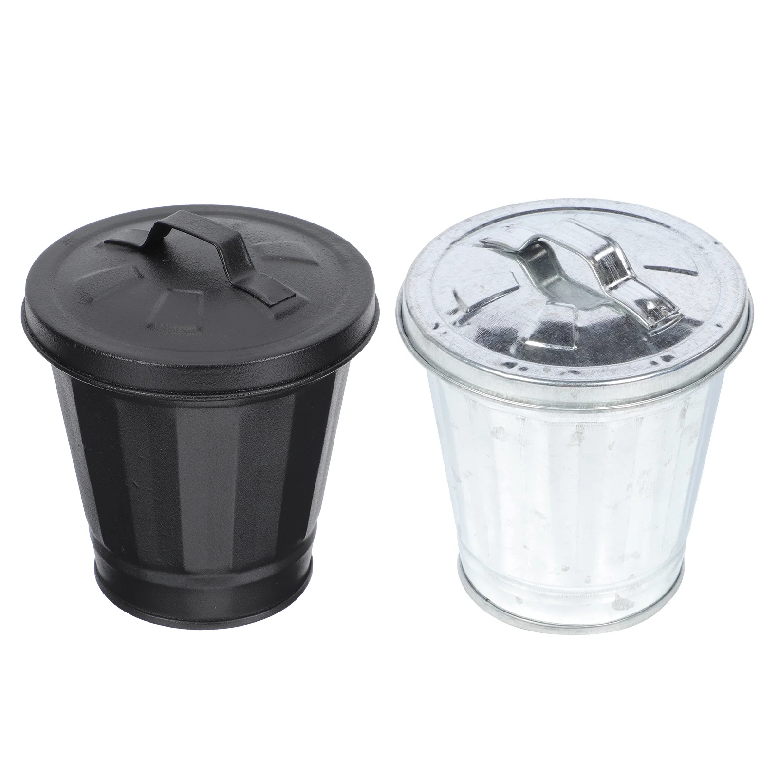 

2Pcs Mini Trash Cans Galvanized Iron Desktop Waste Container Lid Adorable Decor Home Office Use Trash Bin Garbage Storage Can