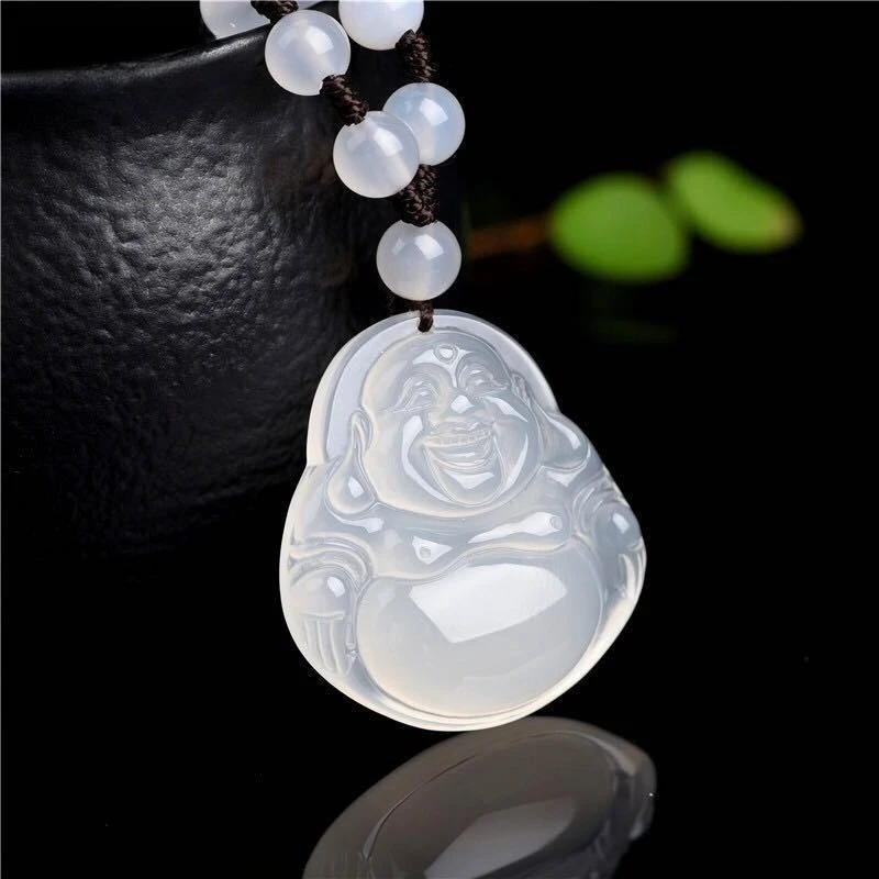 

Natural Ice Chalcedony Maitreya Buddha Pendant, Classic Versatile Jade Pendant