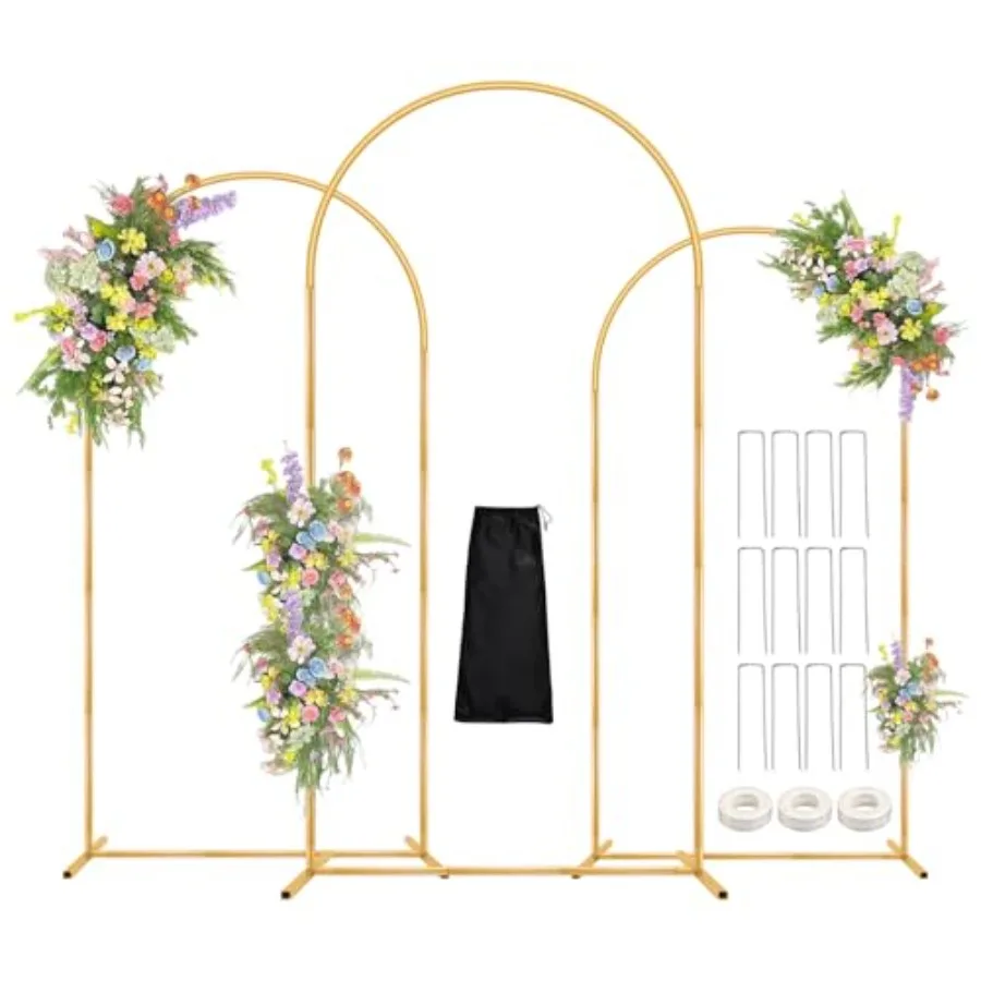 

Arch Backdrop Stand, 7.2FT, 6.6FT, 6FT Set of 3 Metal Gold Balloon Arch Stand Kit Wedding Arch Stand for Baby Shower Birthday P