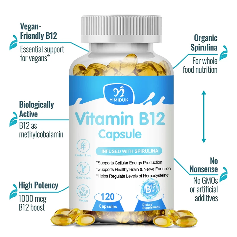 Vitamin B12 Capsule 1000 Mcg Methyl B12 Organic Spirulina Protect Nervous System& Blood Cell Immune Vitamin Supplement