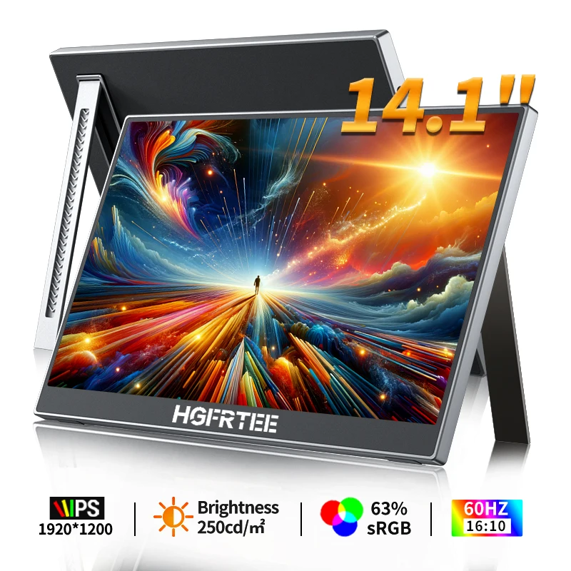 HGFRTEE 14.1 Inch Portable Monitor 1200P 16:10 Aspect Ratio 63%sRGB Second Screen for Laptop Gaming Compatible with Switch PS4/5