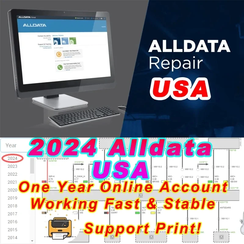 2024 5IN1 Alldata Repair USA Europe EU ALL DATA Autodata Identifix Mitchell Update Online Account Auto Data Car Diagrams 1 YEAR