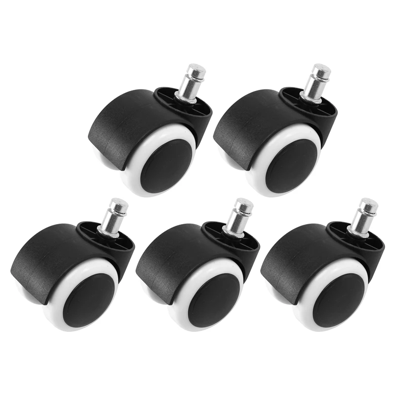 AT43-50Mm Office Chair Roller Castor Wheels - Set Of 5 - Black&White