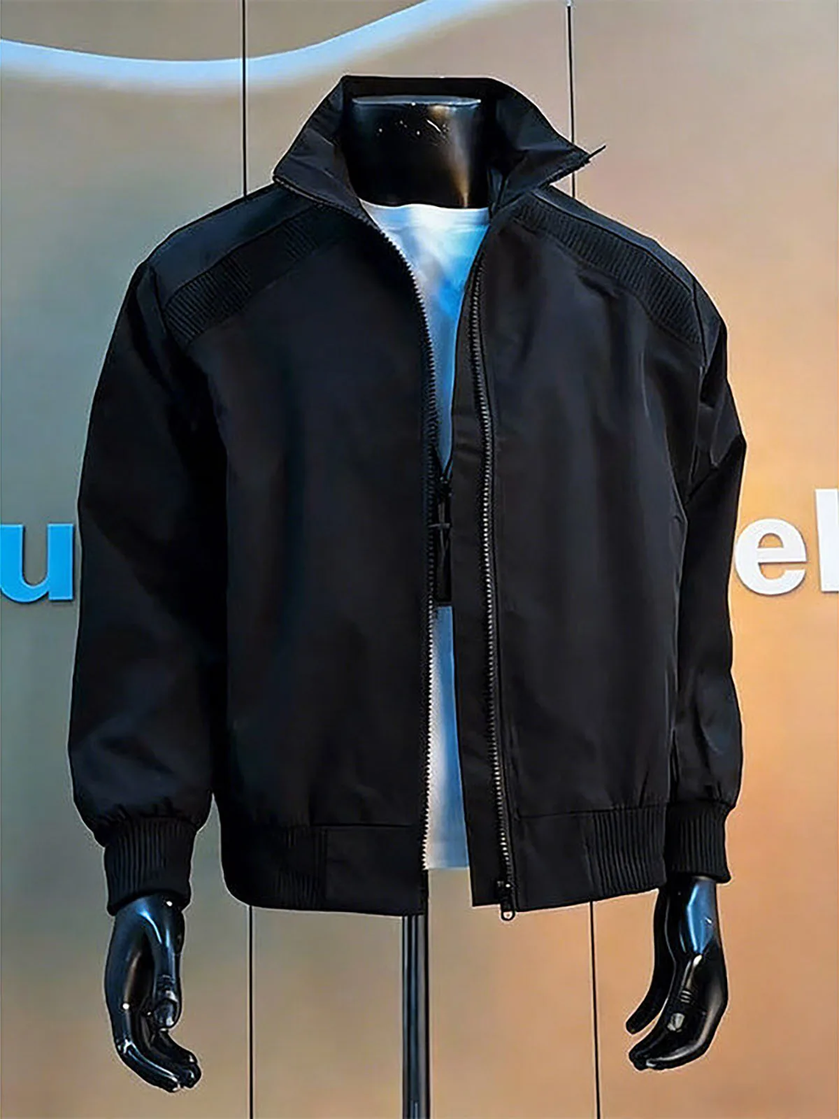 Black Pilot Jacket Zipper Collar Deconstructed Short Spring Men's Clothing Casual Outerwear American Style Pure Color