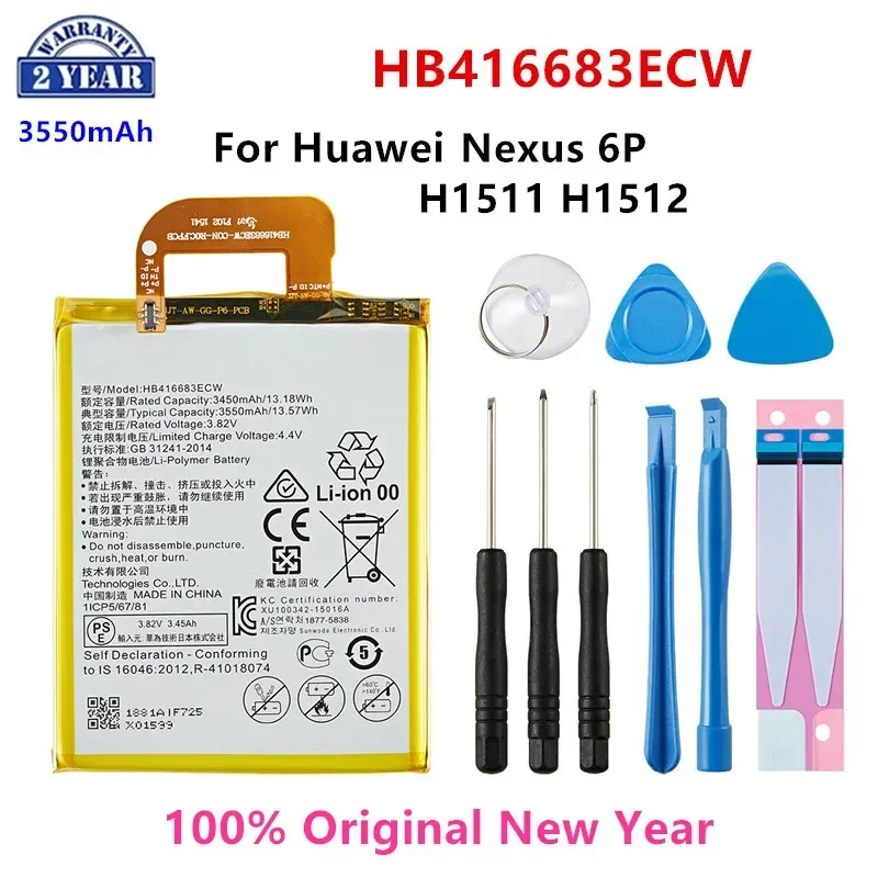 100% Orginal  HB416683ECW 3550mAh Battery For HUAWEI Nexus 6P Nexus6P H1511 H1512 Mobile Phone Batteries+Tools