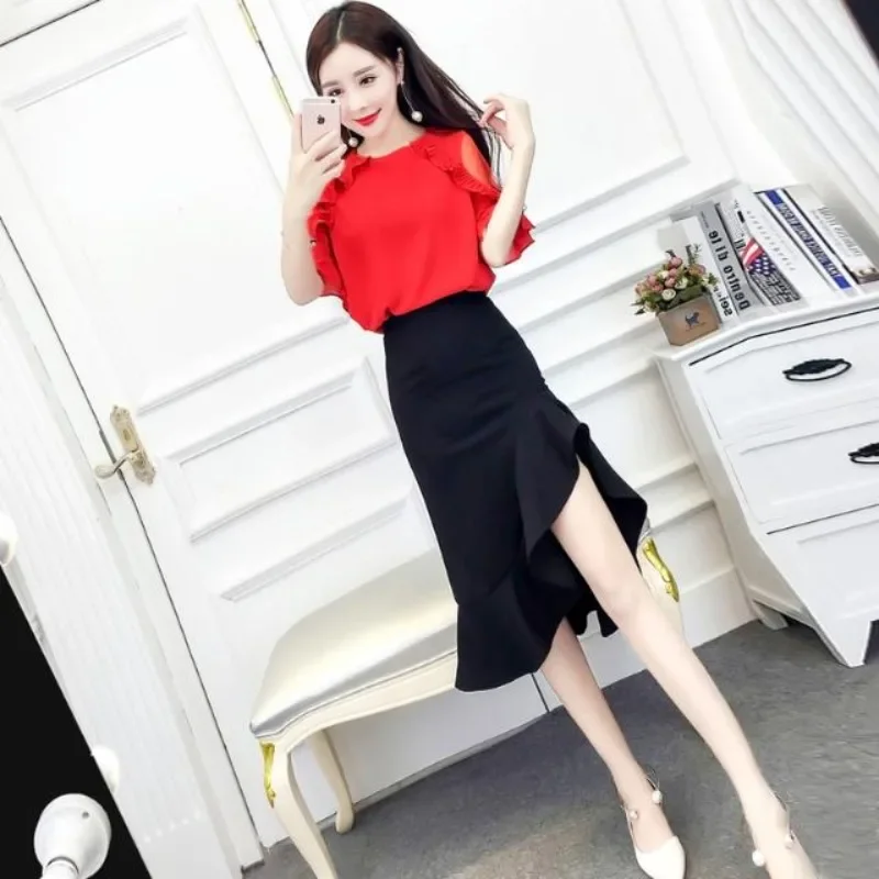 Female Outfits Midi Printing Skirt Party Women\'s Two Piece Set Sexy Top and Bottom Vacation 2024 Korean Style Vintage Korea Full