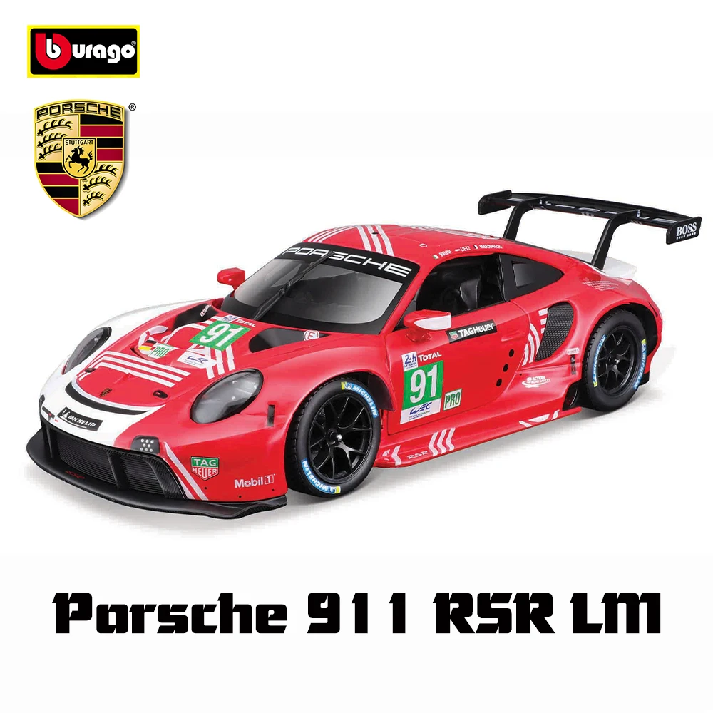 

Модель автомобиля из сплава Bburago 1:24 Porsche 911 RSR LM 2020 Weissach, Модель гоночного автомобиля из сплава, литый под давлением, коллекционная игрушка, подарок