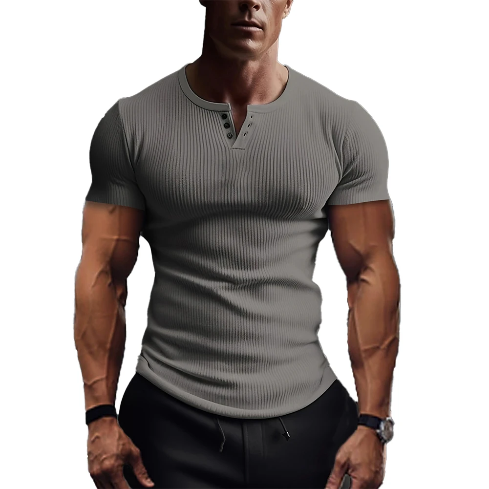 T-shirts Tops Round Neck Shirt Short Sleeve V Neck White Grey Mens Muscle Polyester Pullover Ribbed Slim Fit Solid