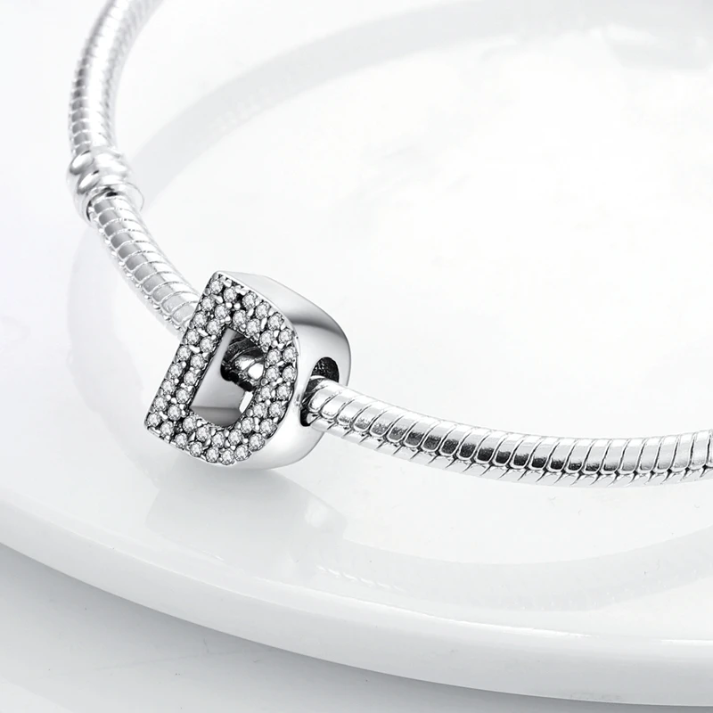 925 فضة 26 رسائل دلايات الخرز A-Z الأبجدية دلايات صالح 925 أساور أصلية لتقوم بها بنفسك حُليات صنع المجوهرات #4