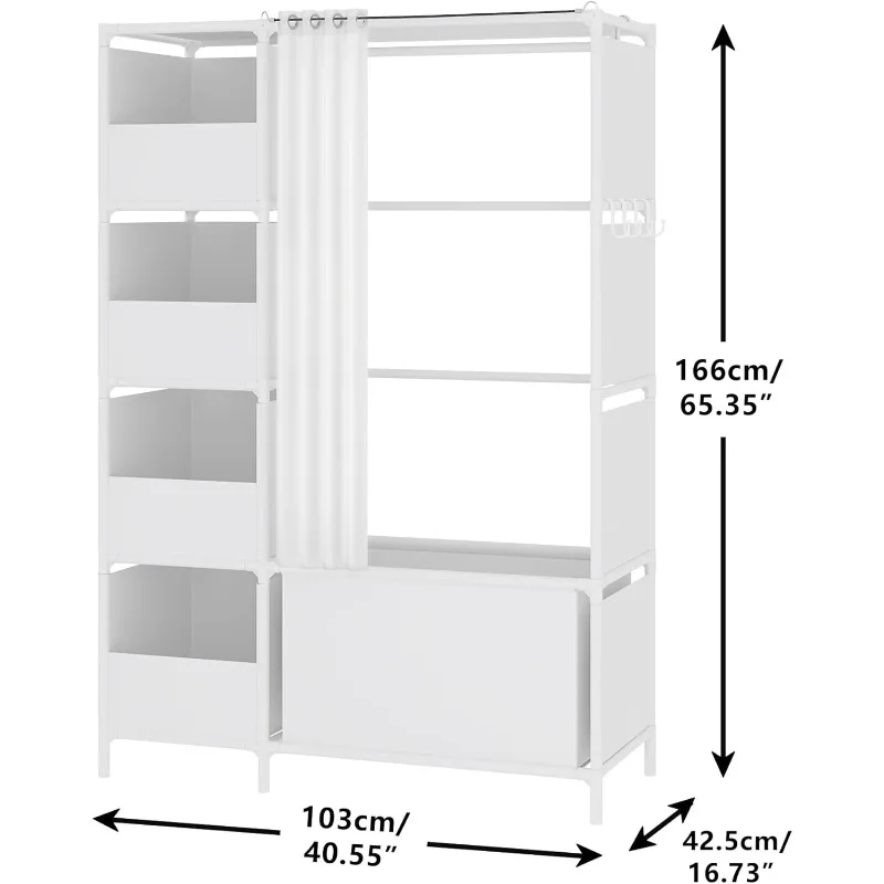 Portable Closet，Free Standing Wardrobe Closet with Hanging Rod and Curtain， Cloakroom, Bedroom，40.55 X 16.73 X 65.35Inches