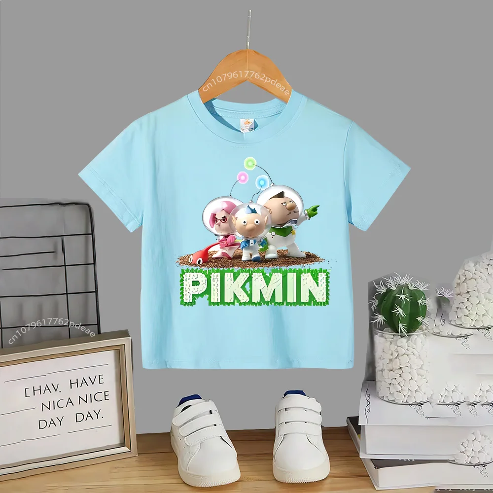 Teen Summer 100% Cotton T-shirt Baby Baby Street cartoon Pikmin 3 Cotton T-shirt Cute boys girls comfortable casual short sleeve