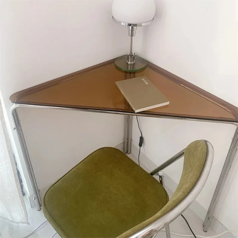 

Corner Table Simple Triangle Nook Computer Electroplated Metal Small Apartment Desk Stainless Steel Light Luxury Home Furniture