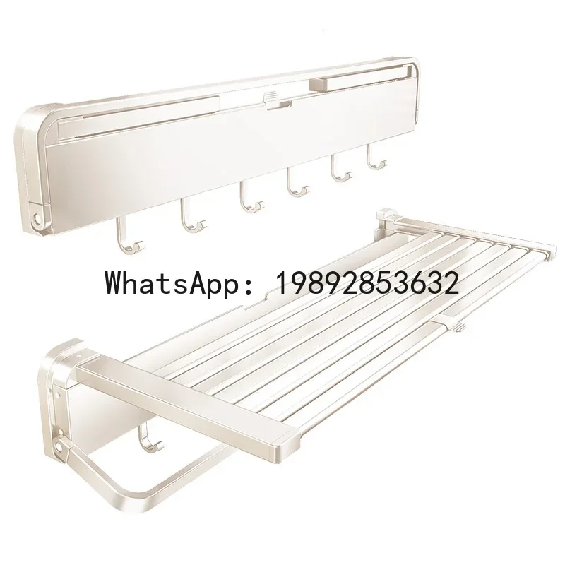 b2wy2 Bathroom Towel Rack No-Drill Wall-Mounted Invisible Telescopic Folding Towel Rack and Storage Shelf for Small Spaces