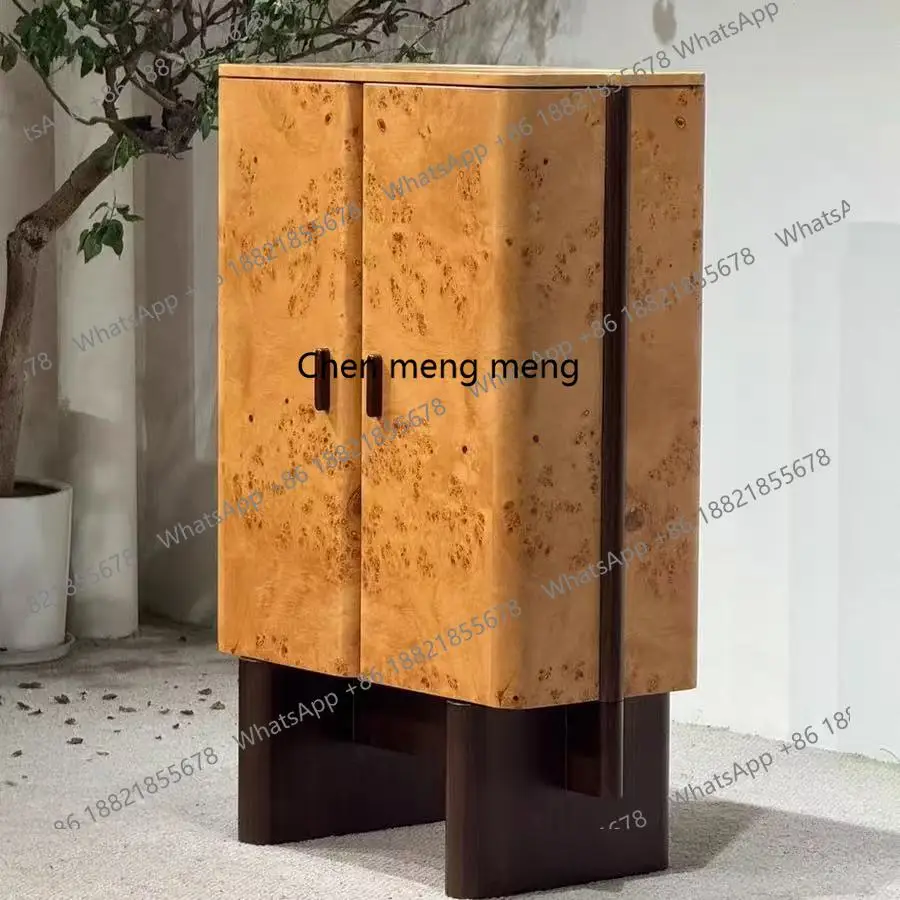 

French antique style, creative tree tumor bark solid wood dining side cabinet retro storage high cabinet porch, locker