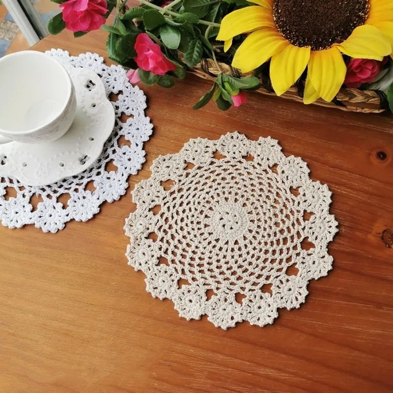 Colorful round Crochet cotton handmade flower placemat coaster Christmas table place mat cloth Table decoration and accessories