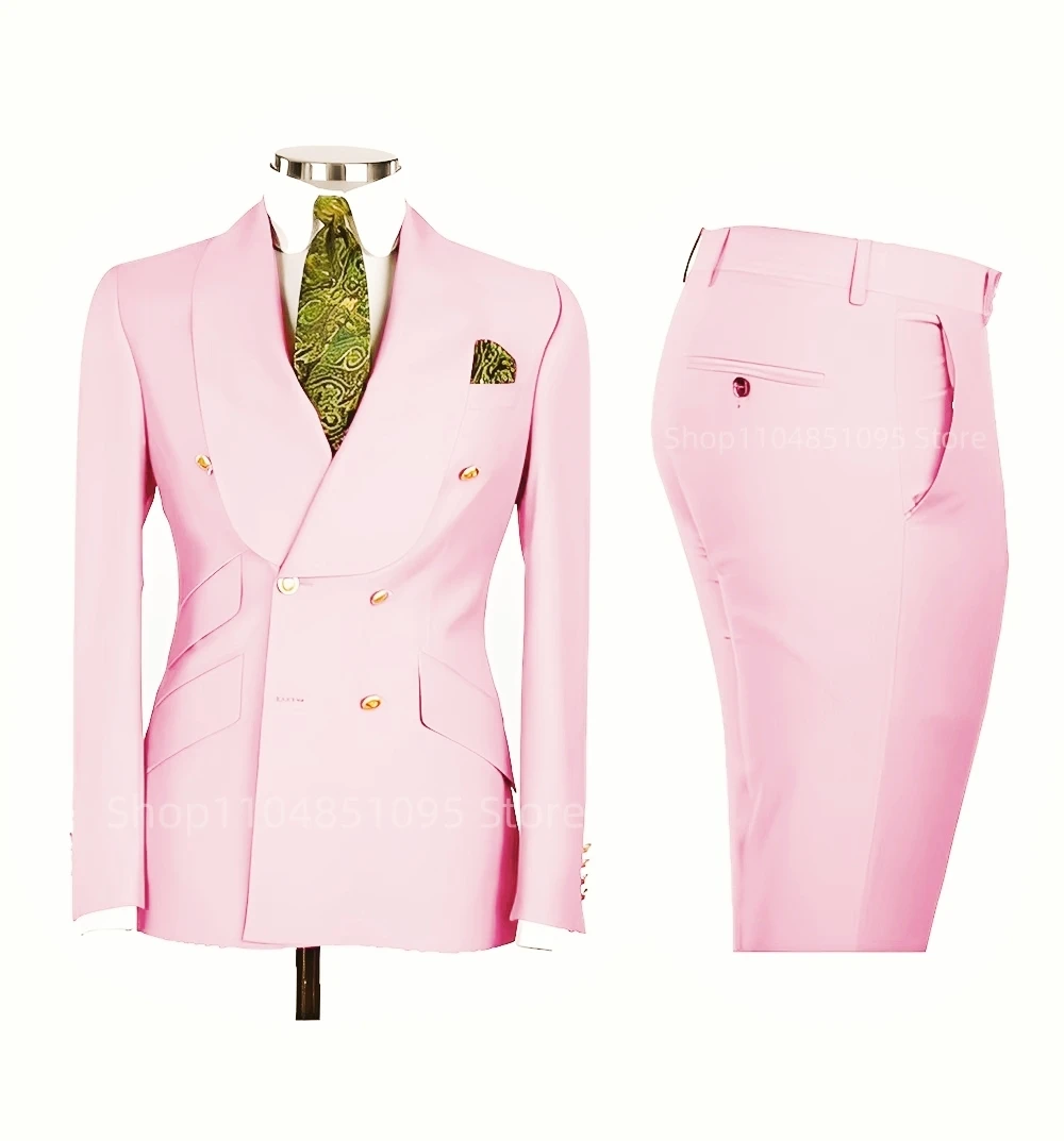 فاخر 2 قطعة بدل زفاف للرجال مزدوجة الصدر سترة السراويل شال التلبيب السترة طول منتظم ملابس رسمية حفلة موسيقية مجموعة