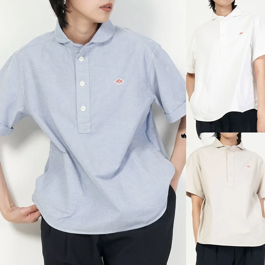 

Nya Japanese Sle Pure Color Simple Collar 3 Button ort Sve Ladies Casual Artistic irt Cotton Straight Cut