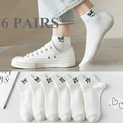 6 Pairs Cute Panda Ankle Socks Women White High Quality Cotton Low Cut No-show Socks Kawaii Sports Short Socks Summer Autumn