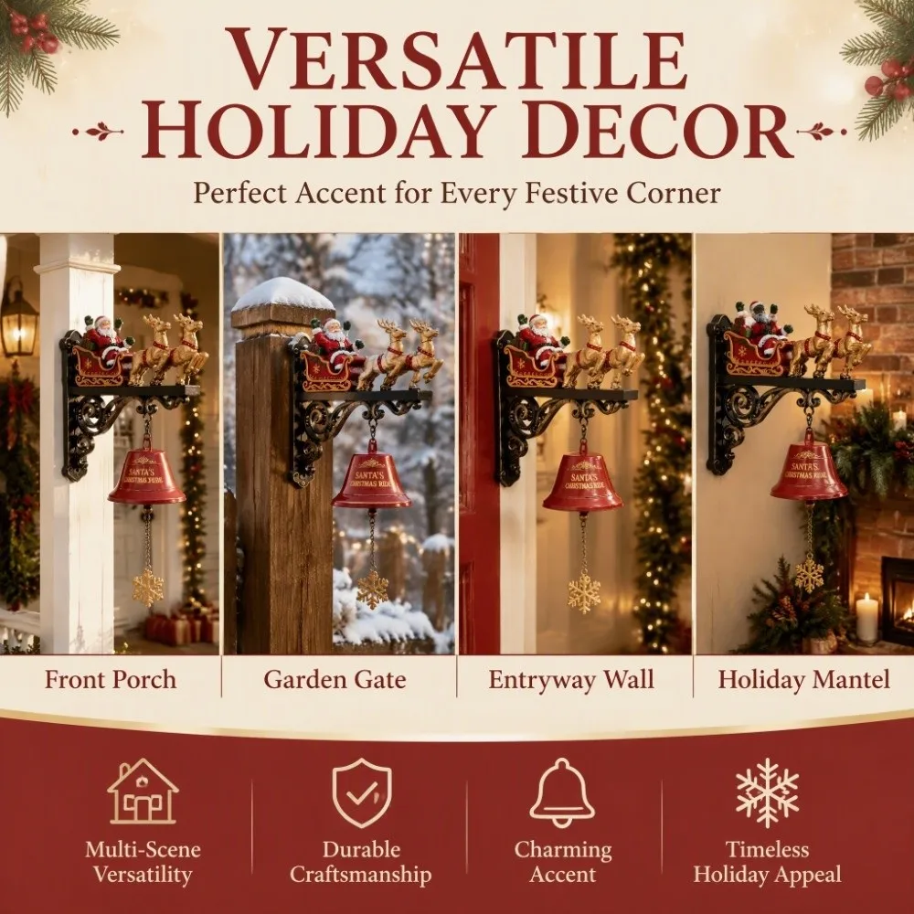 Vintage Christmas Bell Decorations Resin Crafts Hanging Ornament 3D Wall-mounted Doorbell Cute Sounding
